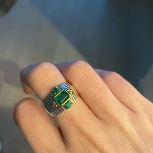Silver and Gold Mixed Metal Ring with Green Onyx Gemstone